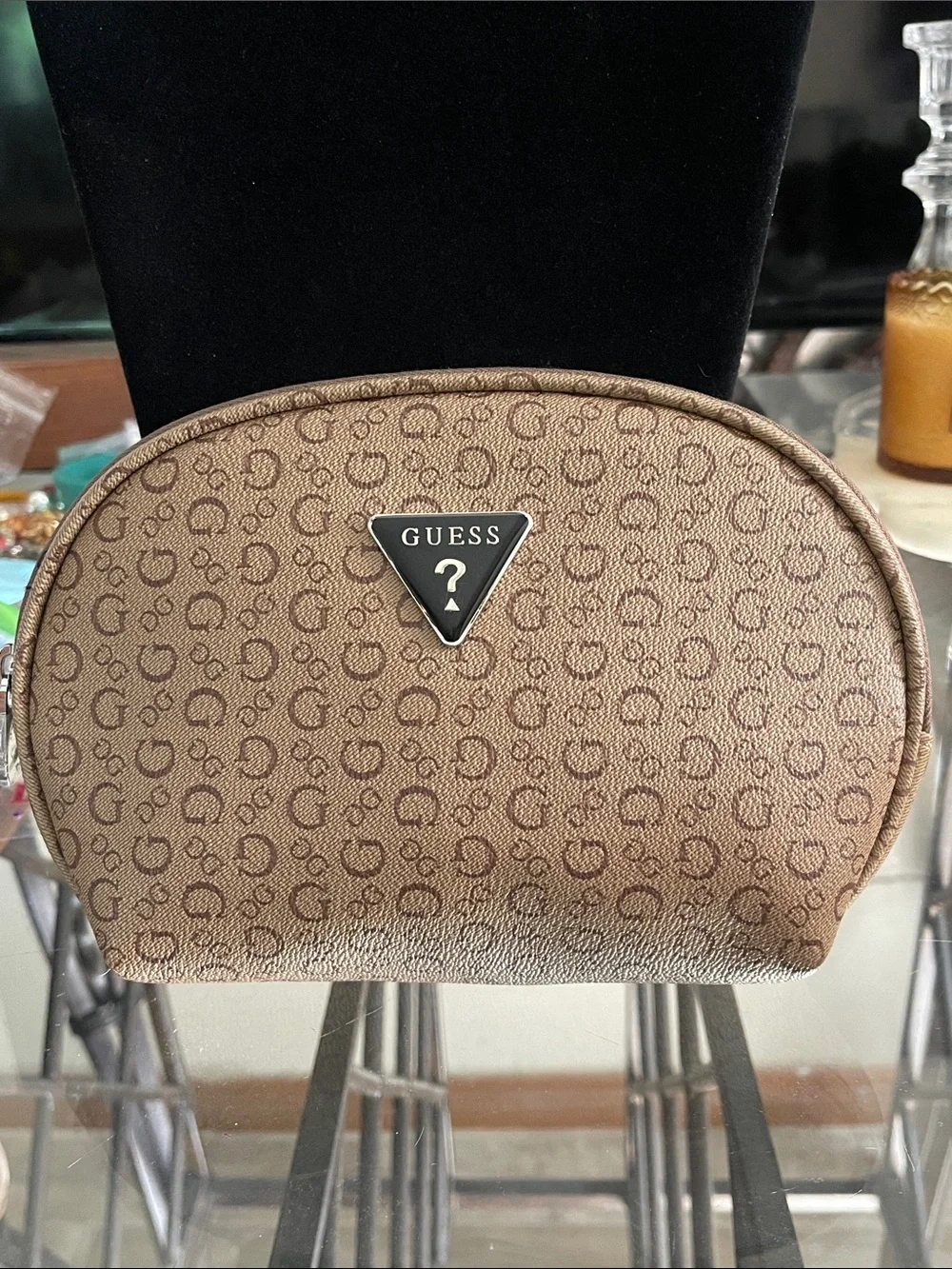Guess Brown Monogram Cosmetic Pouch